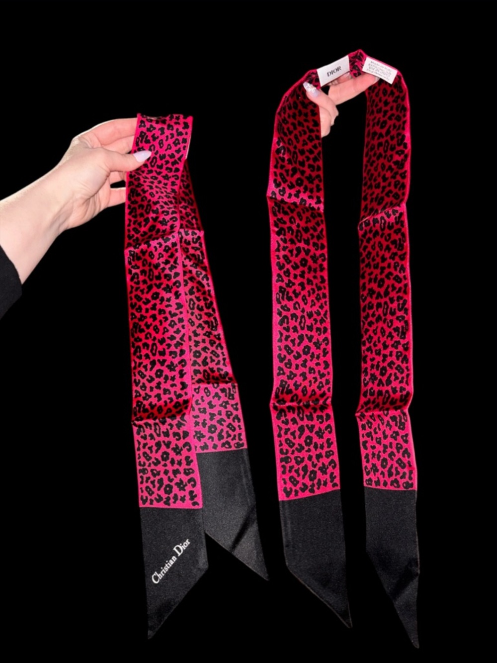 Christian Dior Pink Leopard Print Silk Mitzah Scarf / Twilly - with box 💞